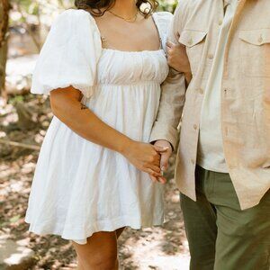 White linen mini dress